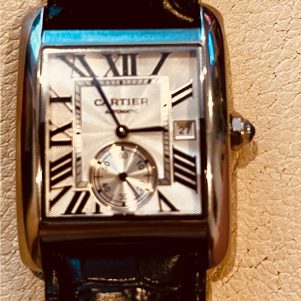 Cartier Silver Dial Watch with Black Strap